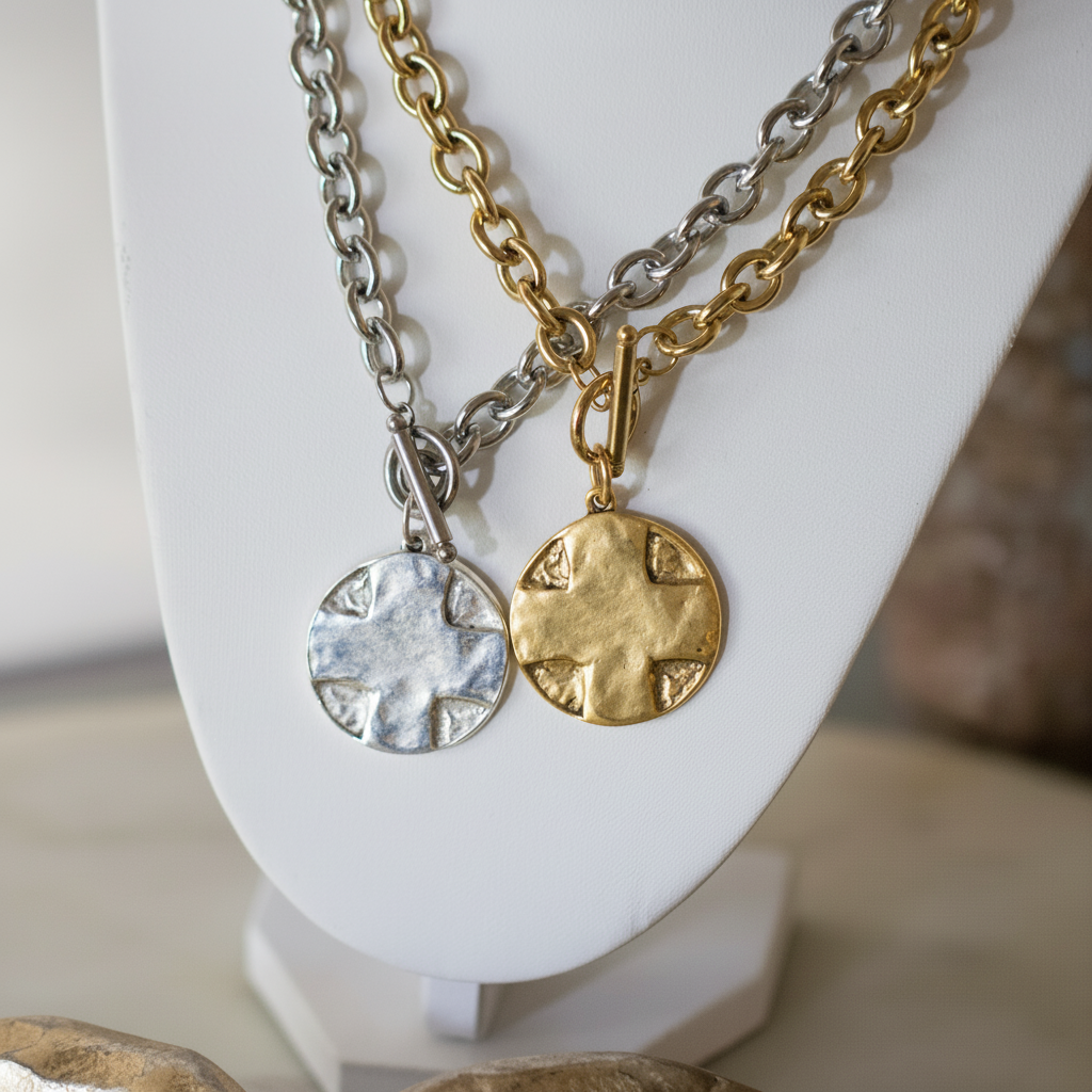 The Lord's Prayer Cross Medallion Toggle Necklace – Gold or Silver