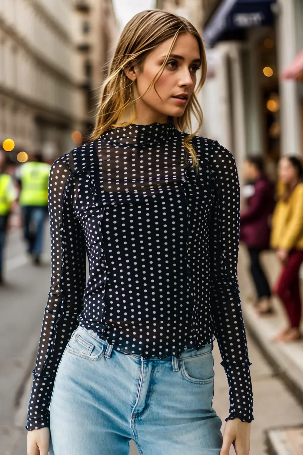 Frill Charm Mock Neck Top