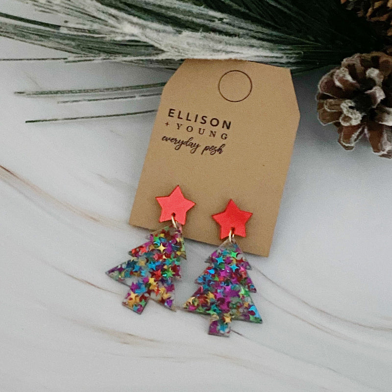 Festive Star Tree Earrings