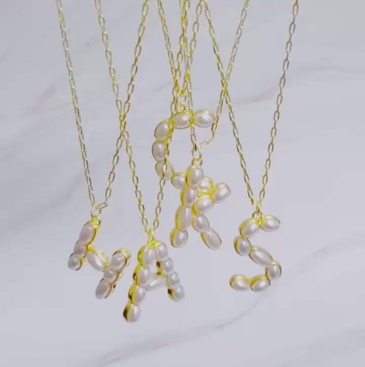 Pearl Mosaic Initial Pendant Necklace