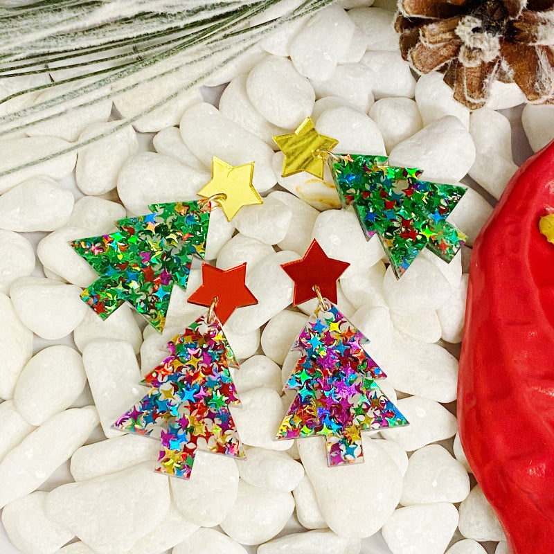 Festive Star Tree Earrings
