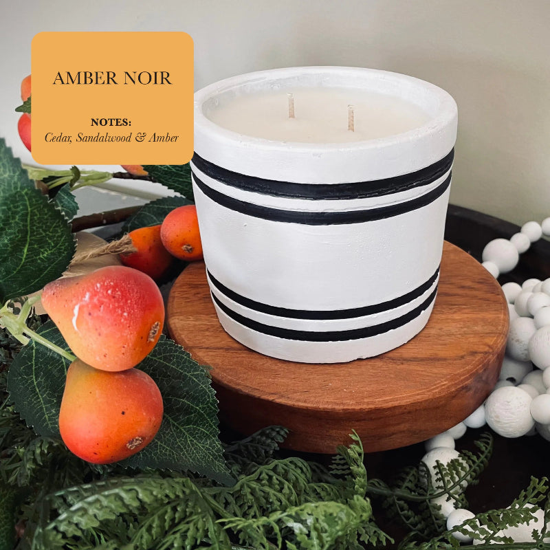 Amber Noir Striped Stone Candle