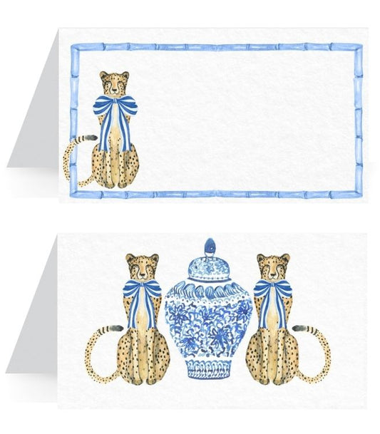 Cheetah with Blue Bow - Place Cards