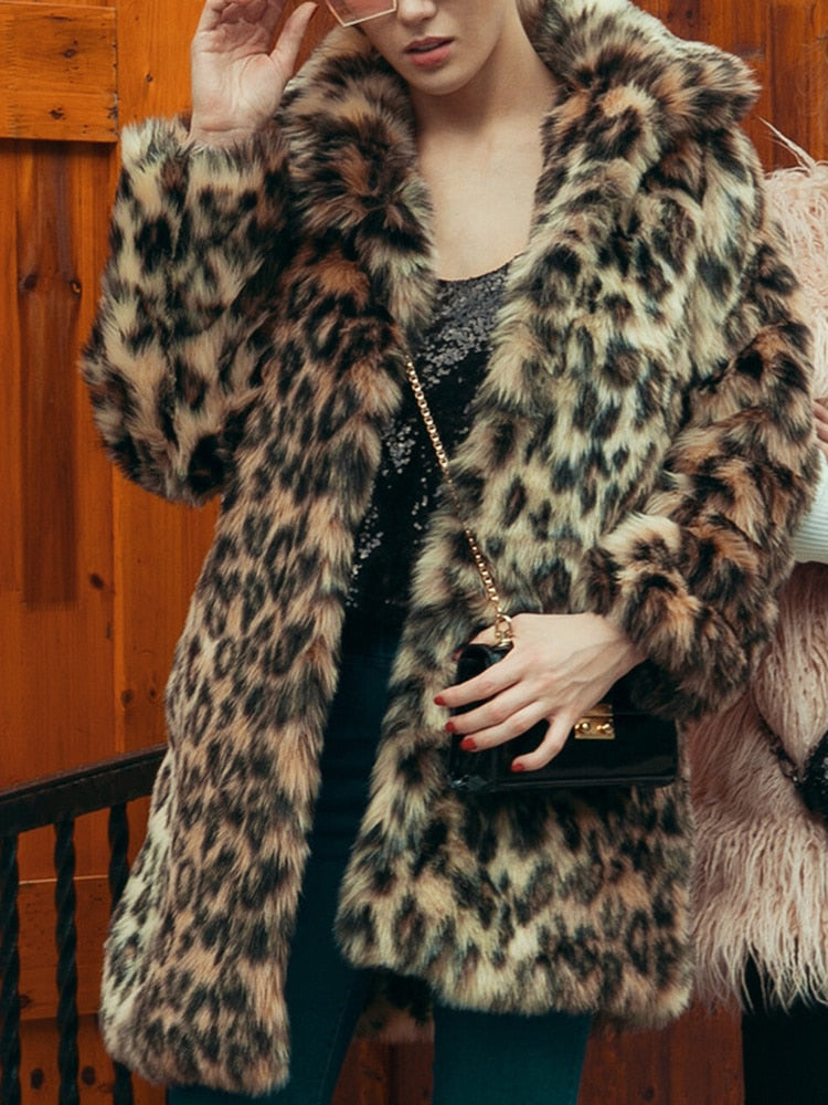 Leopard Print Faux Fur Coat