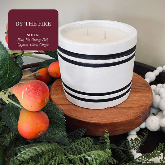 By the Fire Striped Stone Candle