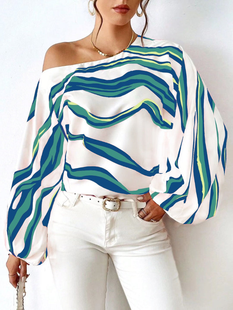 Wavy Stripe Off-Shoulder Top
