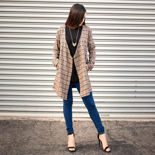 Checkered Oversized Open Jacket