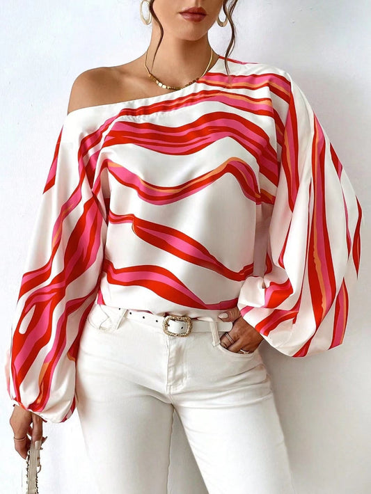 Wavy Stripe Off-Shoulder Top