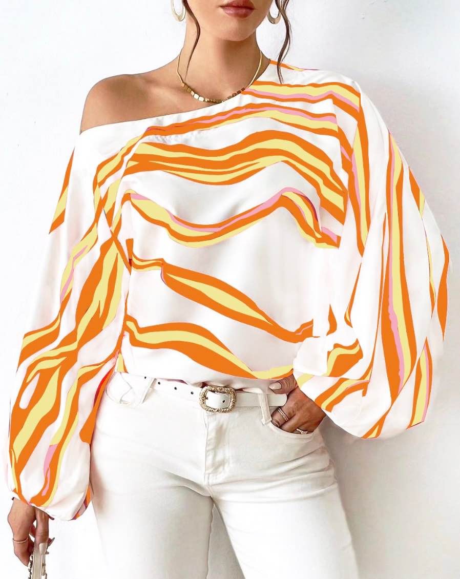 Wavy Stripe Off-Shoulder Top