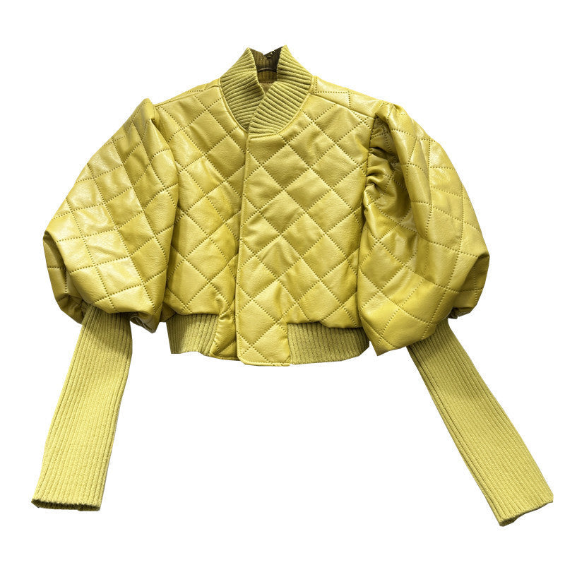 Knitted Faux-Leather Jacket
