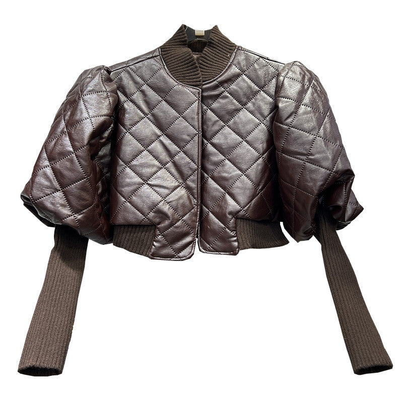 Knitted Faux-Leather Jacket