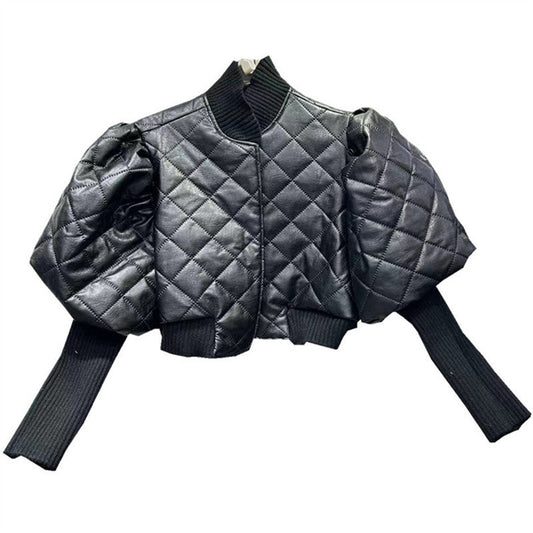 Knitted Faux-Leather Jacket