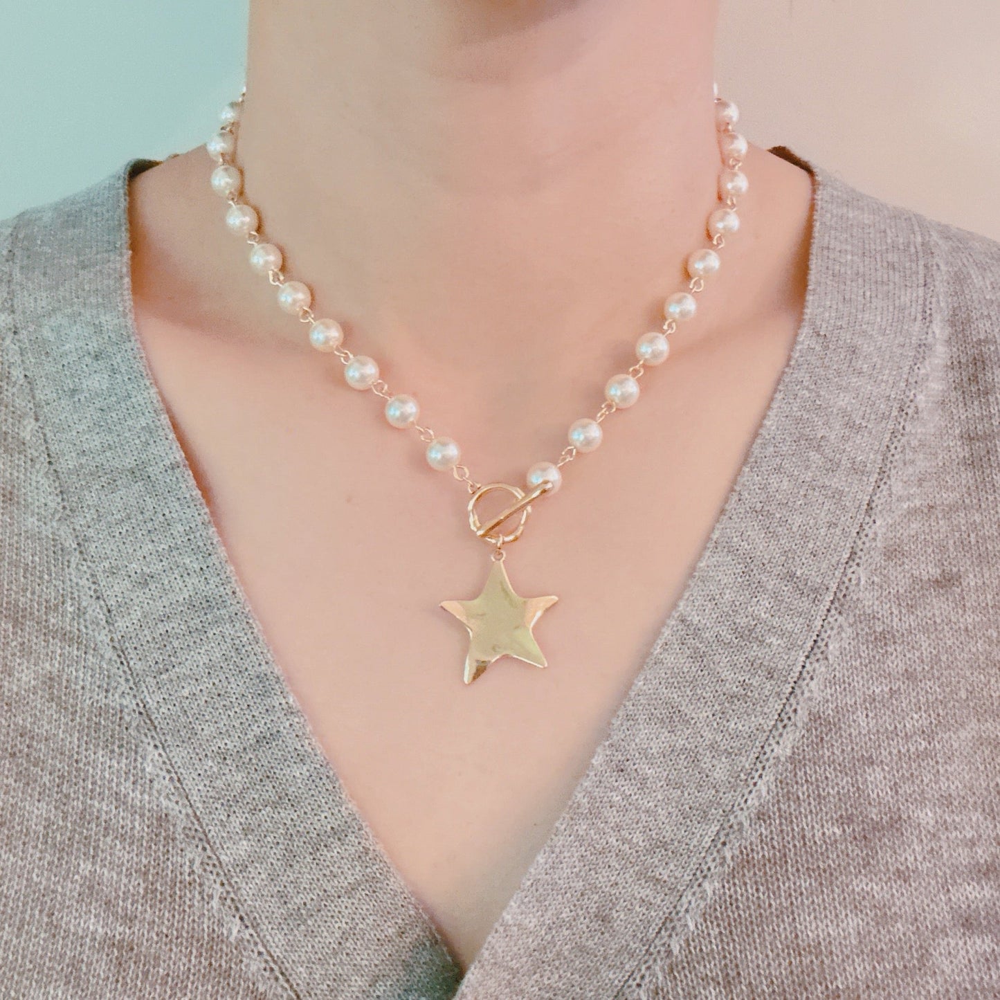 Molten Star Pearl Chain Necklace