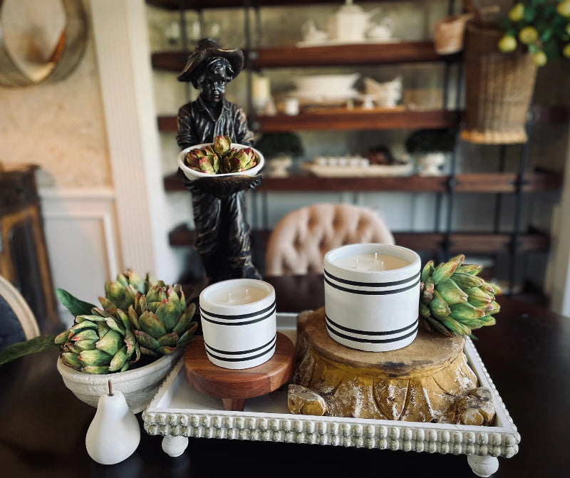 Amber Noir Striped Stone Candle