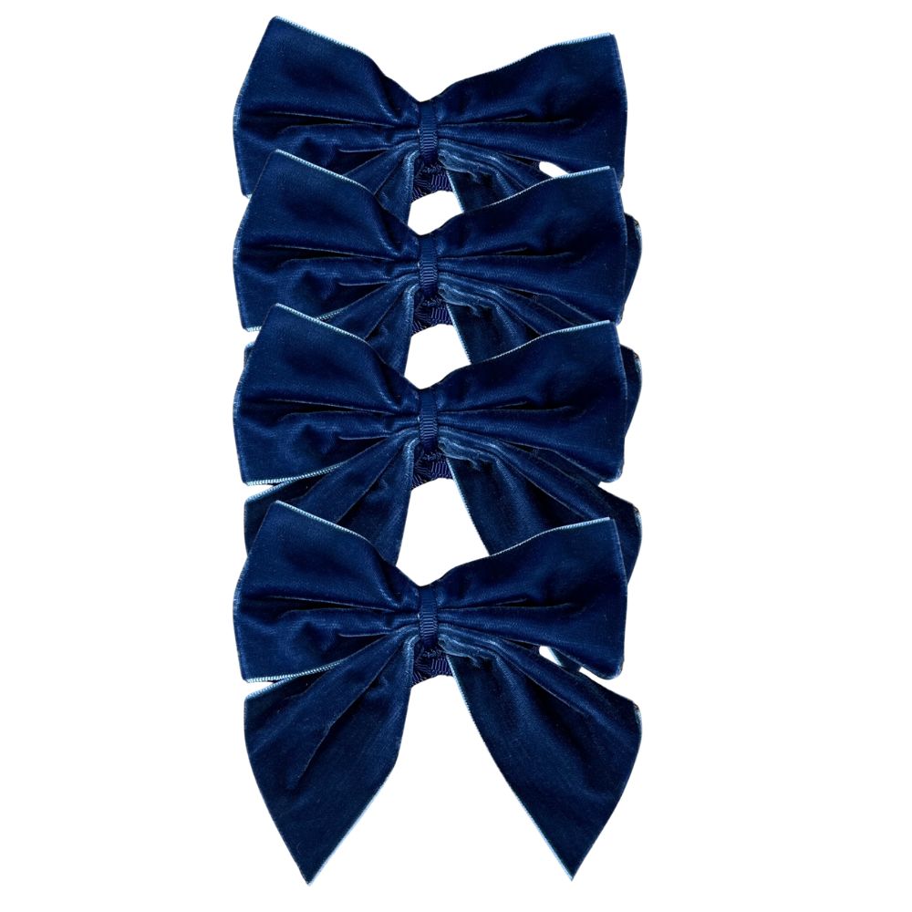 Blue: Velvet Bow Napkin Ties (Set of 4)