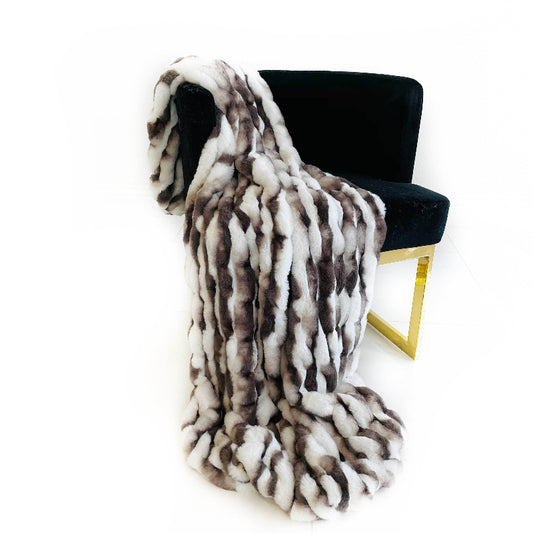 White Charcoal Snow Chinchilla Faux Fur Throw