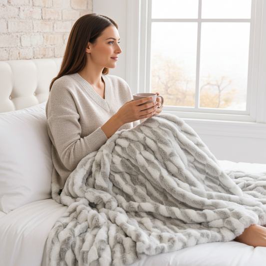 White Silver Snow Chinchilla Faux Fur Throw