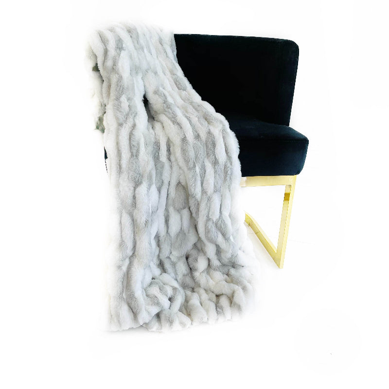 White Silver Snow Chinchilla Faux Fur Throw