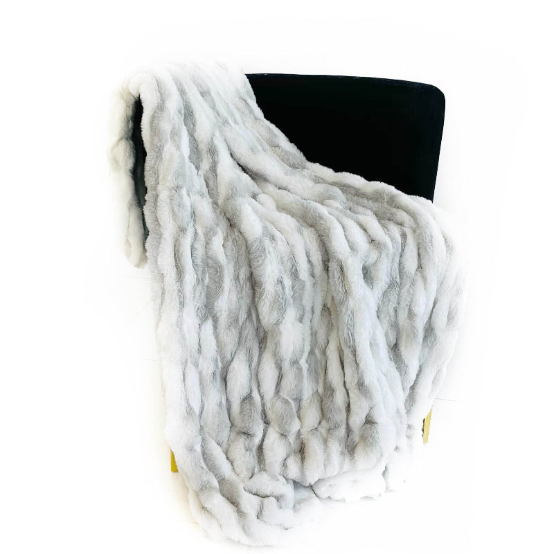 White Silver Snow Chinchilla Faux Fur Throw