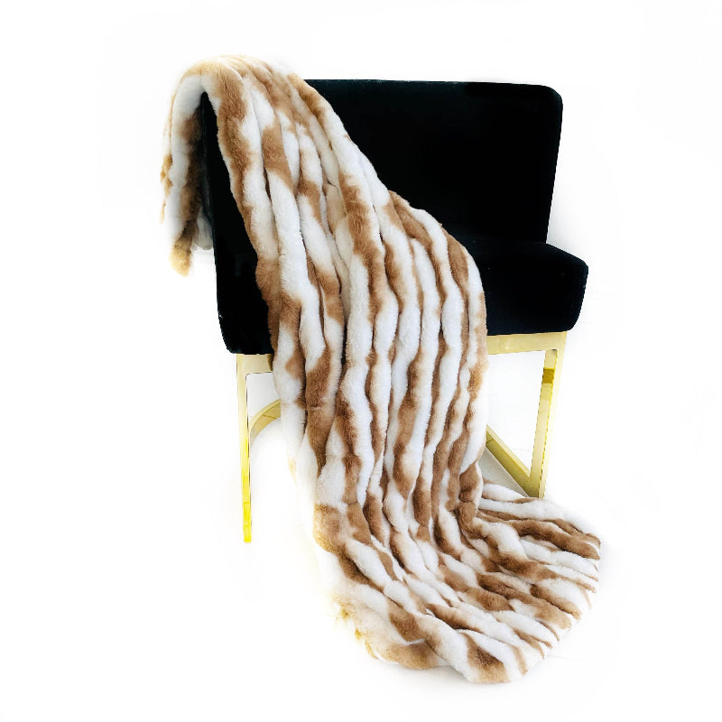 White Taupe Snow Chinchilla Faux Fur Throw