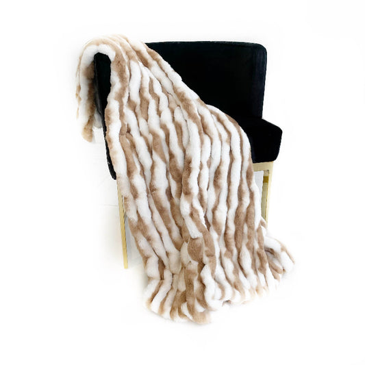 White Taupe Snow Chinchilla Faux Fur Throw