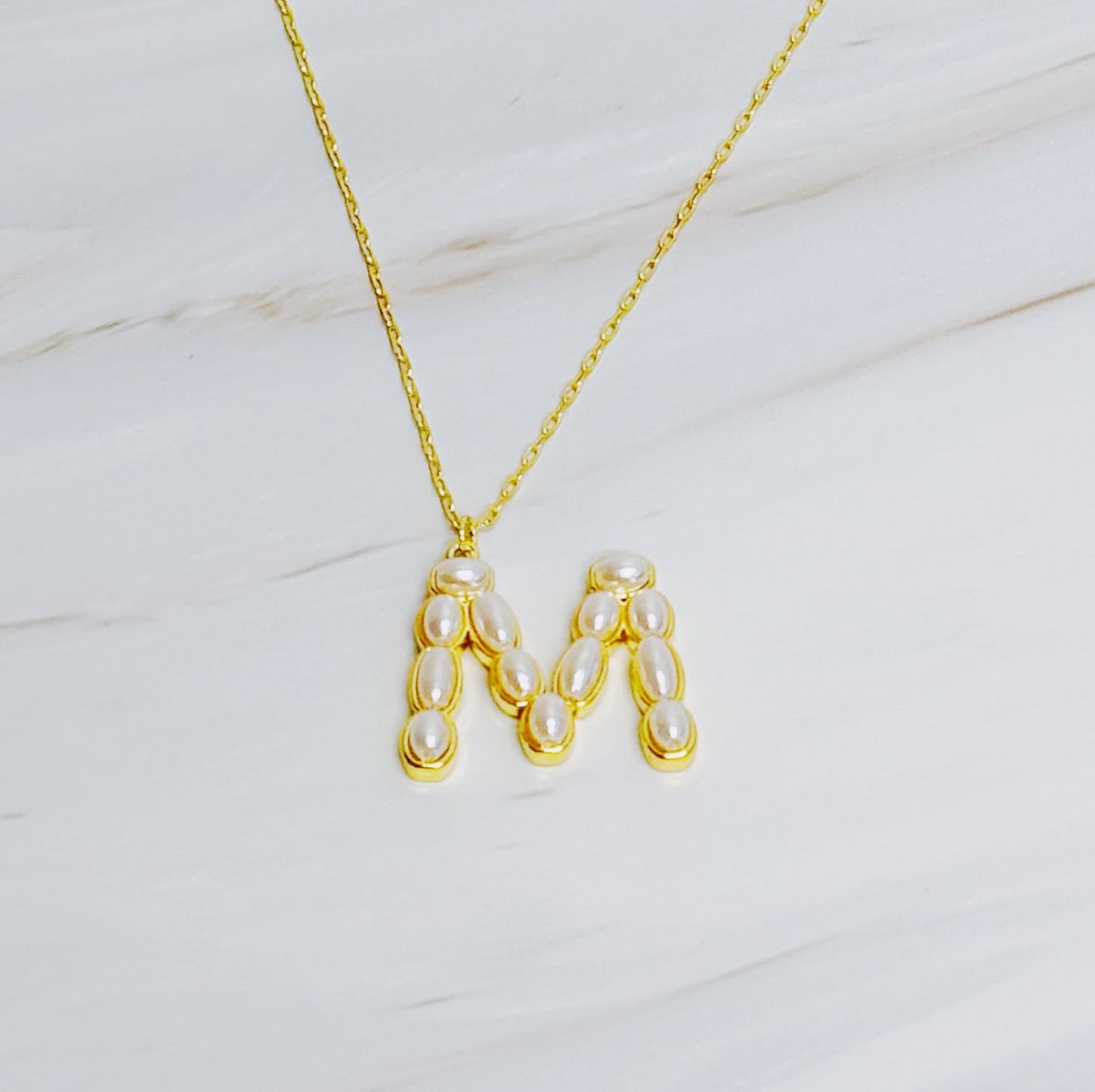Pearl Mosaic Initial Pendant Necklace