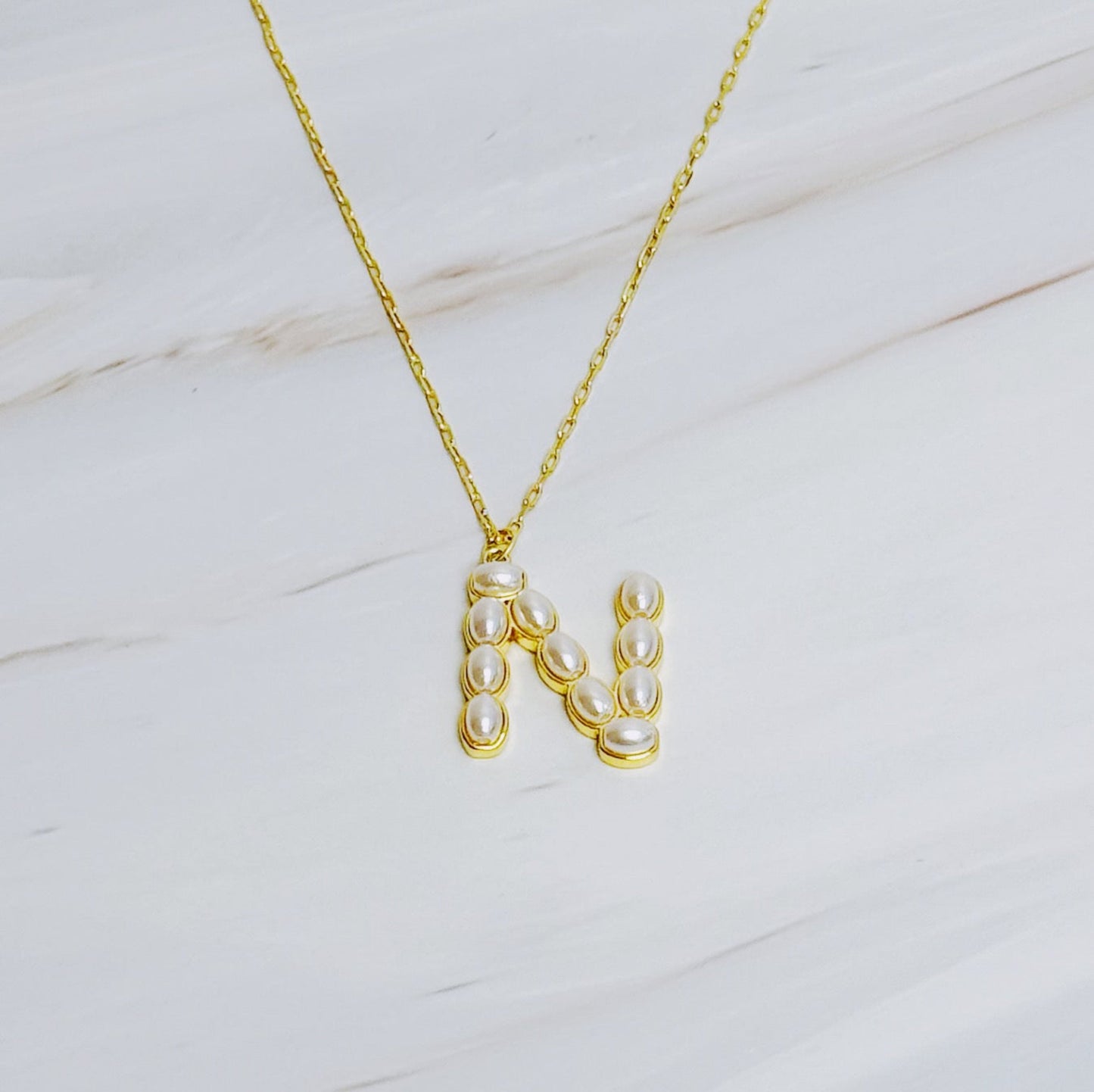 Pearl Mosaic Initial Pendant Necklace