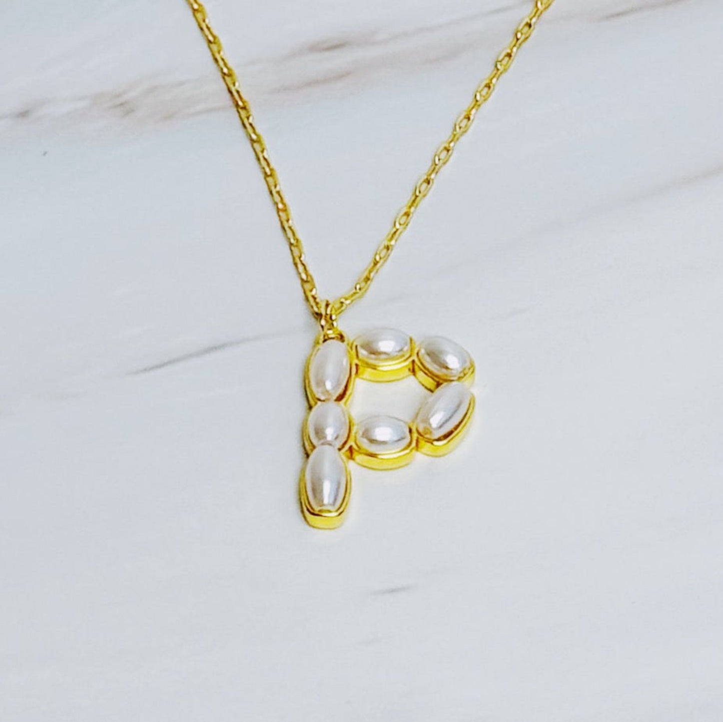 Pearl Mosaic Initial Pendant Necklace