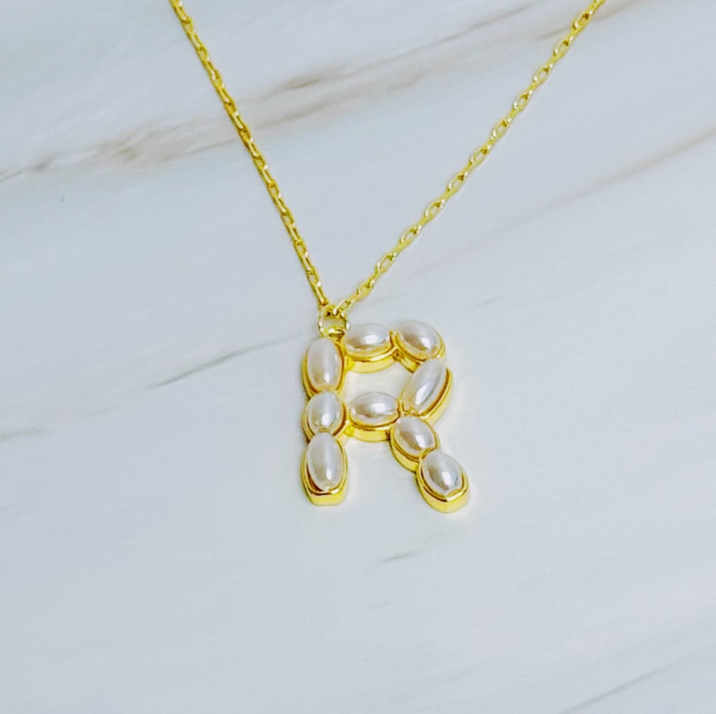 Pearl Mosaic Initial Pendant Necklace