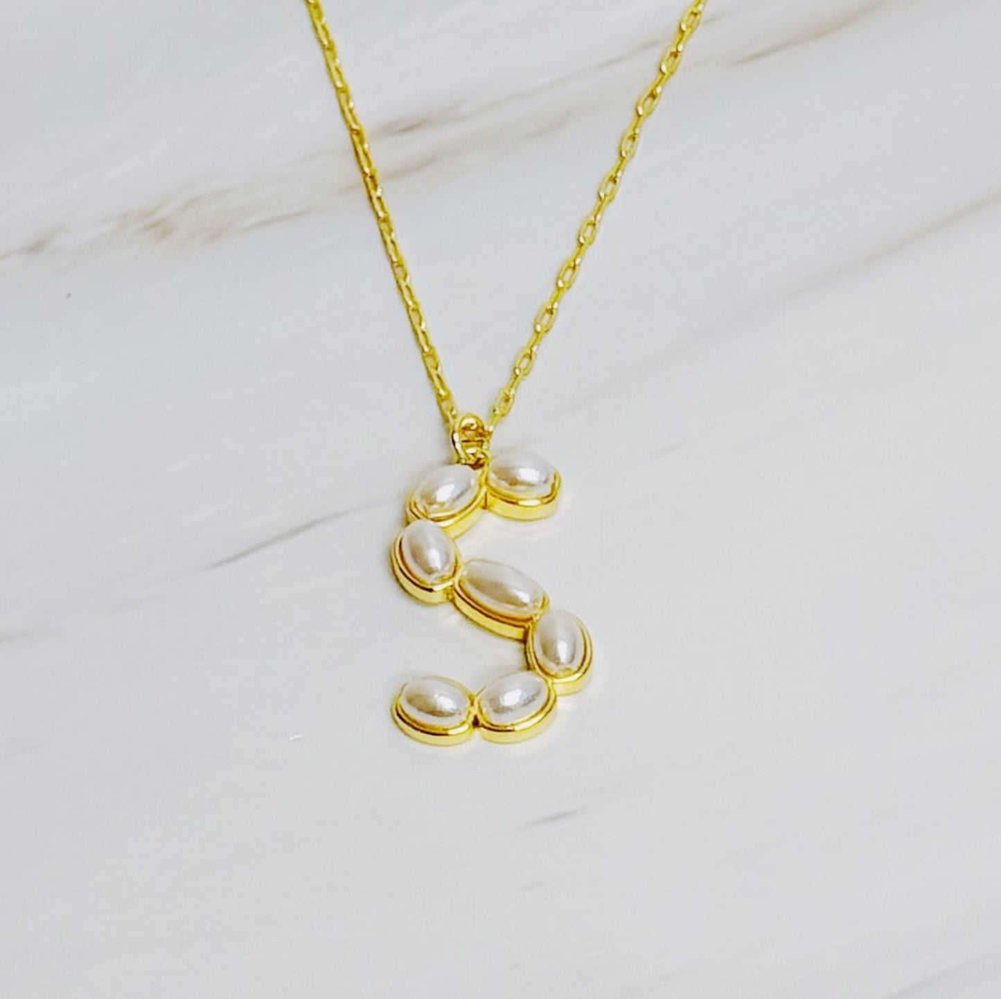 Pearl Mosaic Initial Pendant Necklace