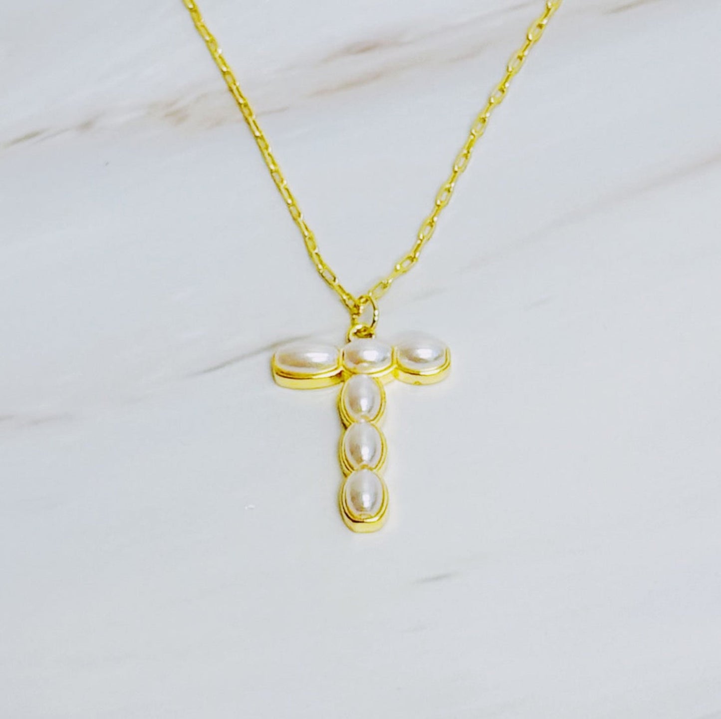 Pearl Mosaic Initial Pendant Necklace