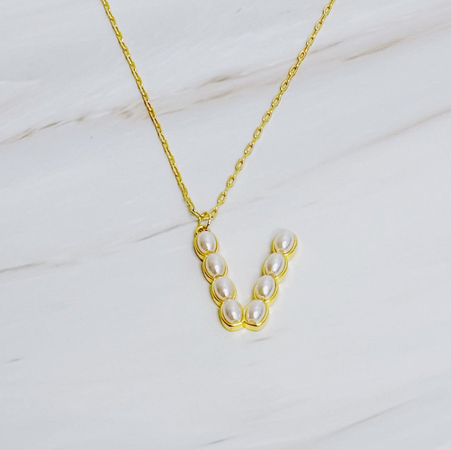 Pearl Mosaic Initial Pendant Necklace