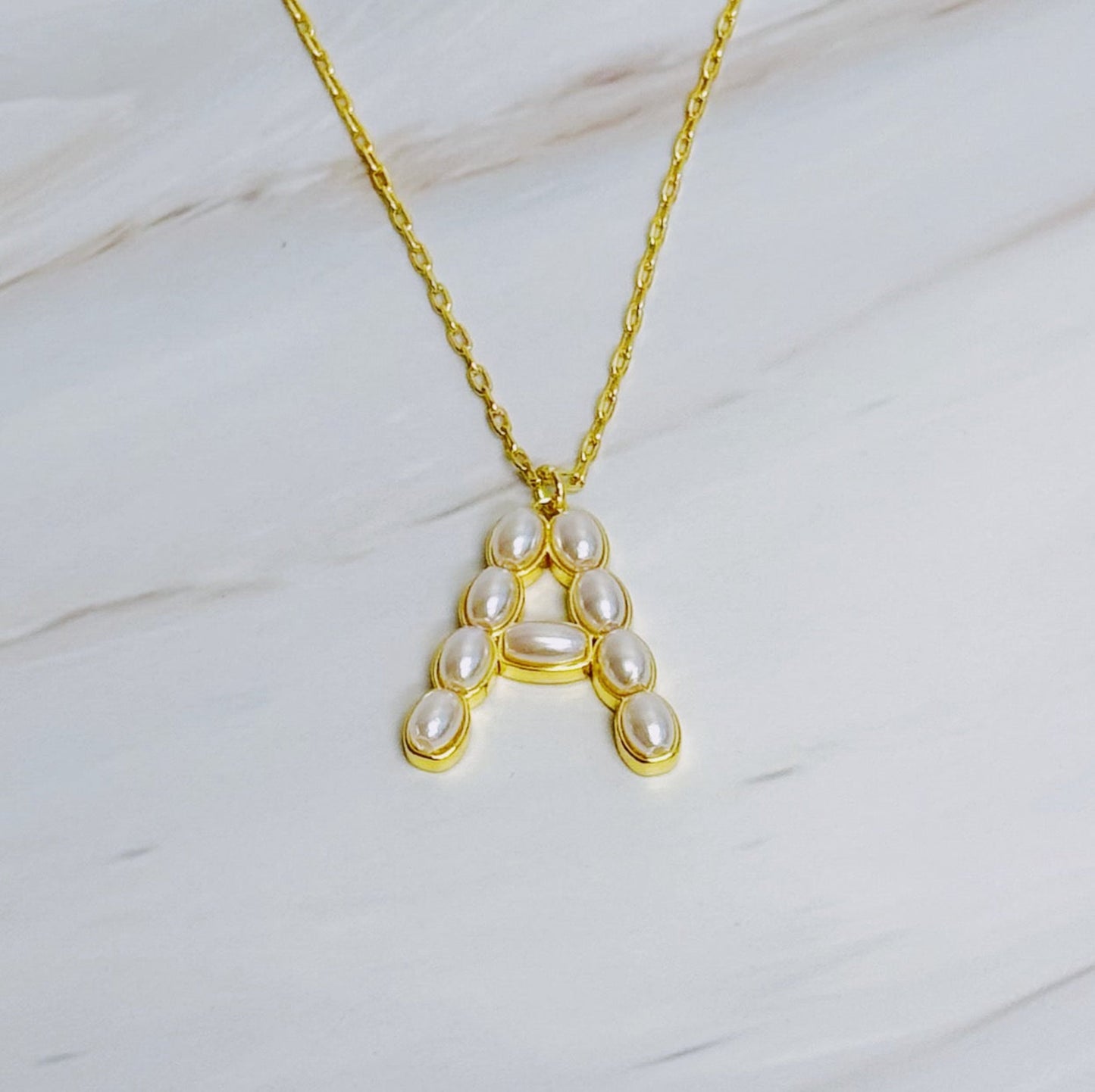 Pearl Mosaic Initial Pendant Necklace