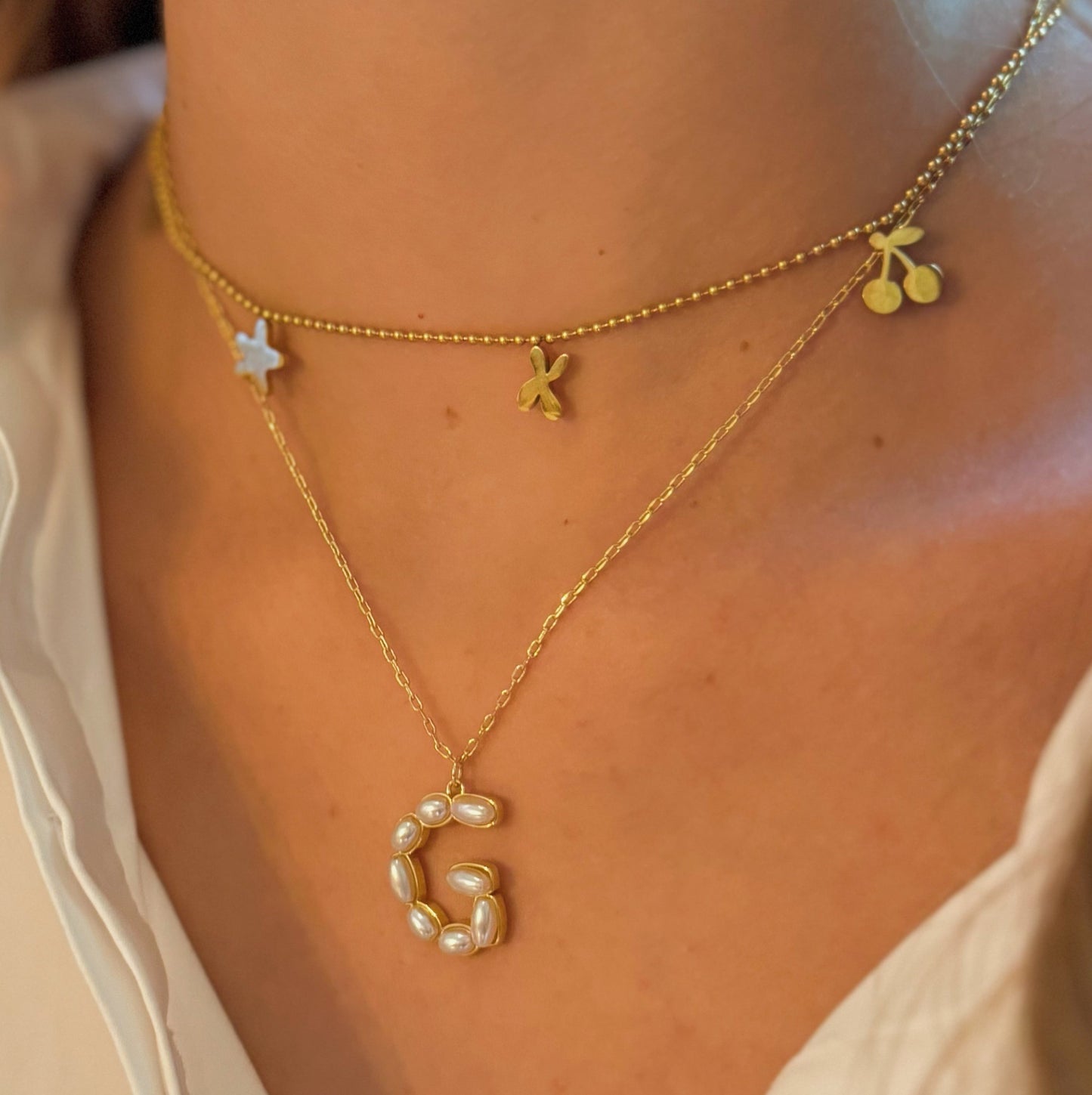 Pearl Mosaic Initial Pendant Necklace