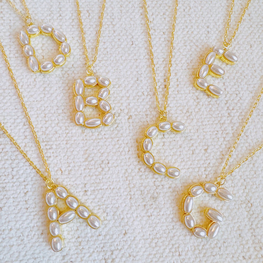 Pearl Mosaic Initial Pendant Necklace