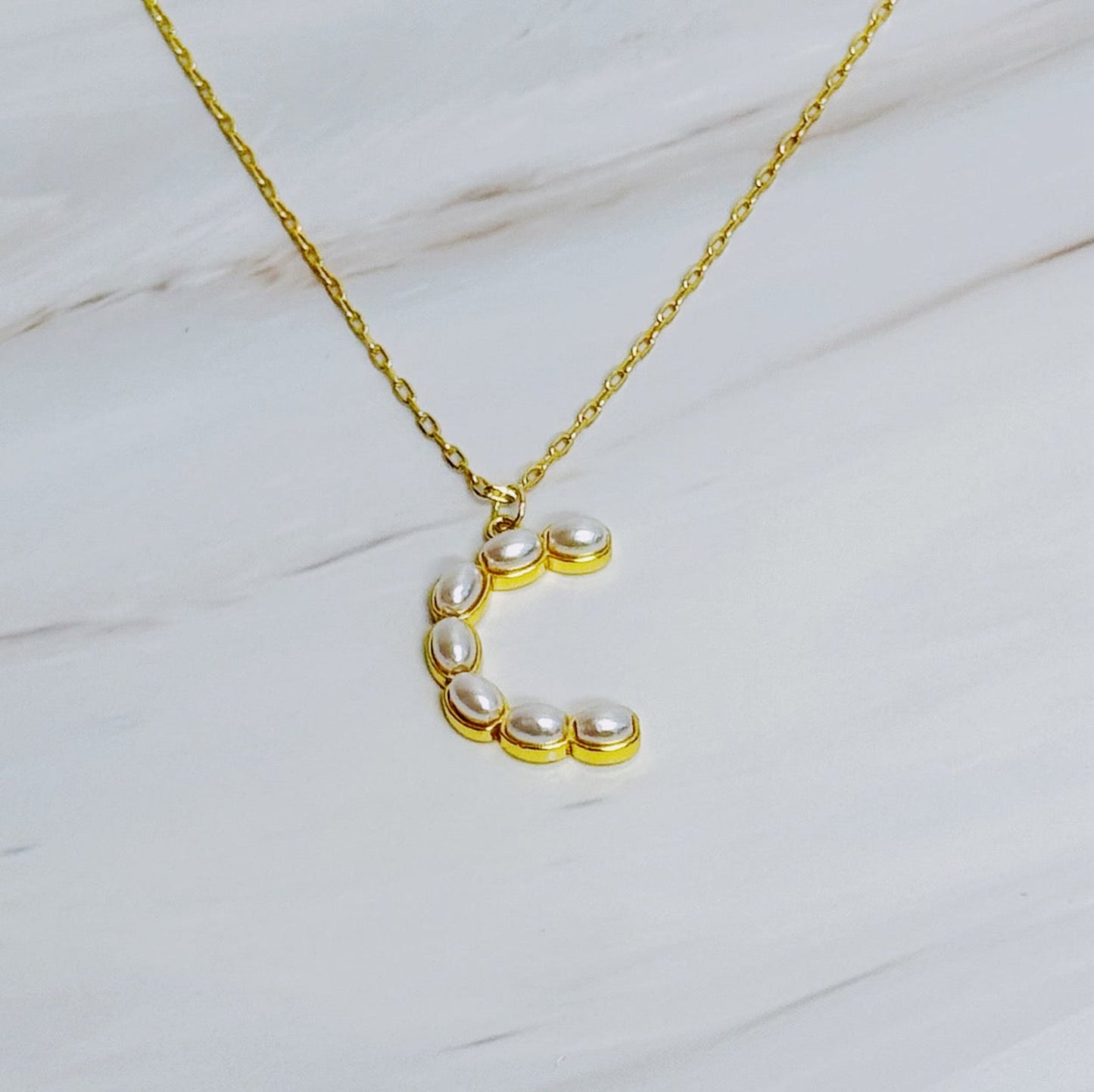 Pearl Mosaic Initial Pendant Necklace