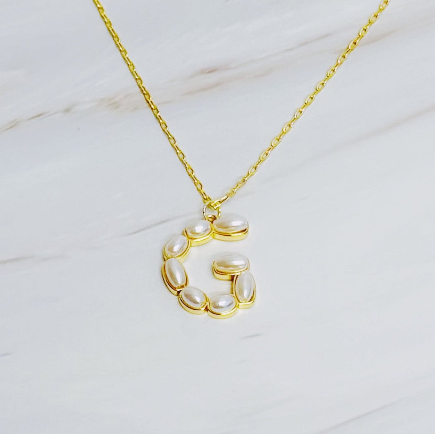 Pearl Mosaic Initial Pendant Necklace