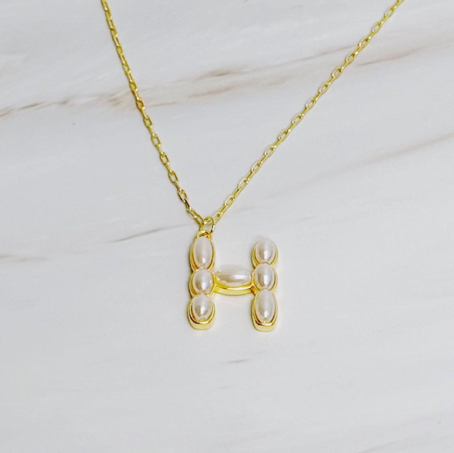 Pearl Mosaic Initial Pendant Necklace