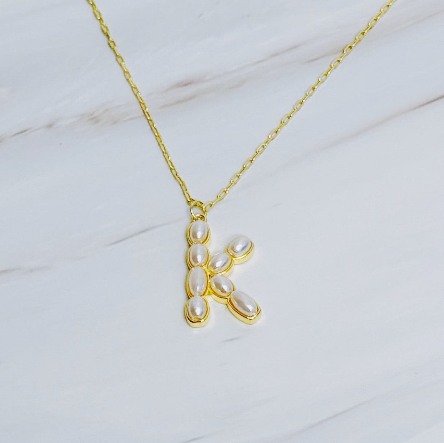 Pearl Mosaic Initial Pendant Necklace