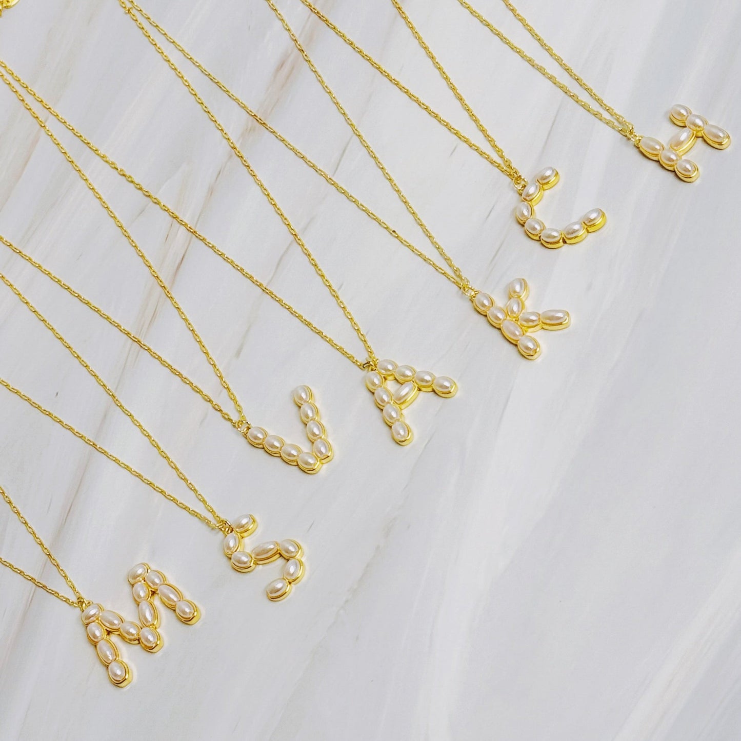 Pearl Mosaic Initial Pendant Necklace