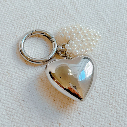 Puff Heart Pearl Heart Bag Charm