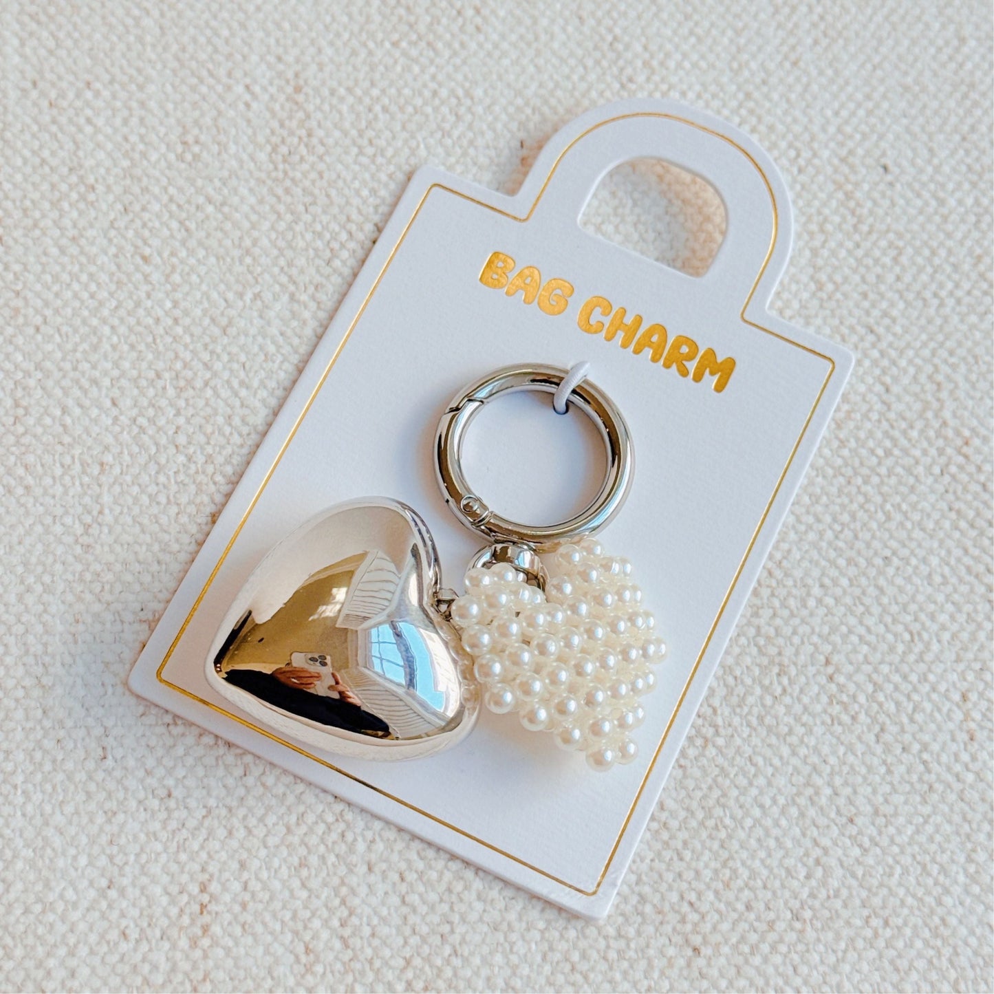 Puff Heart Pearl Heart Bag Charm