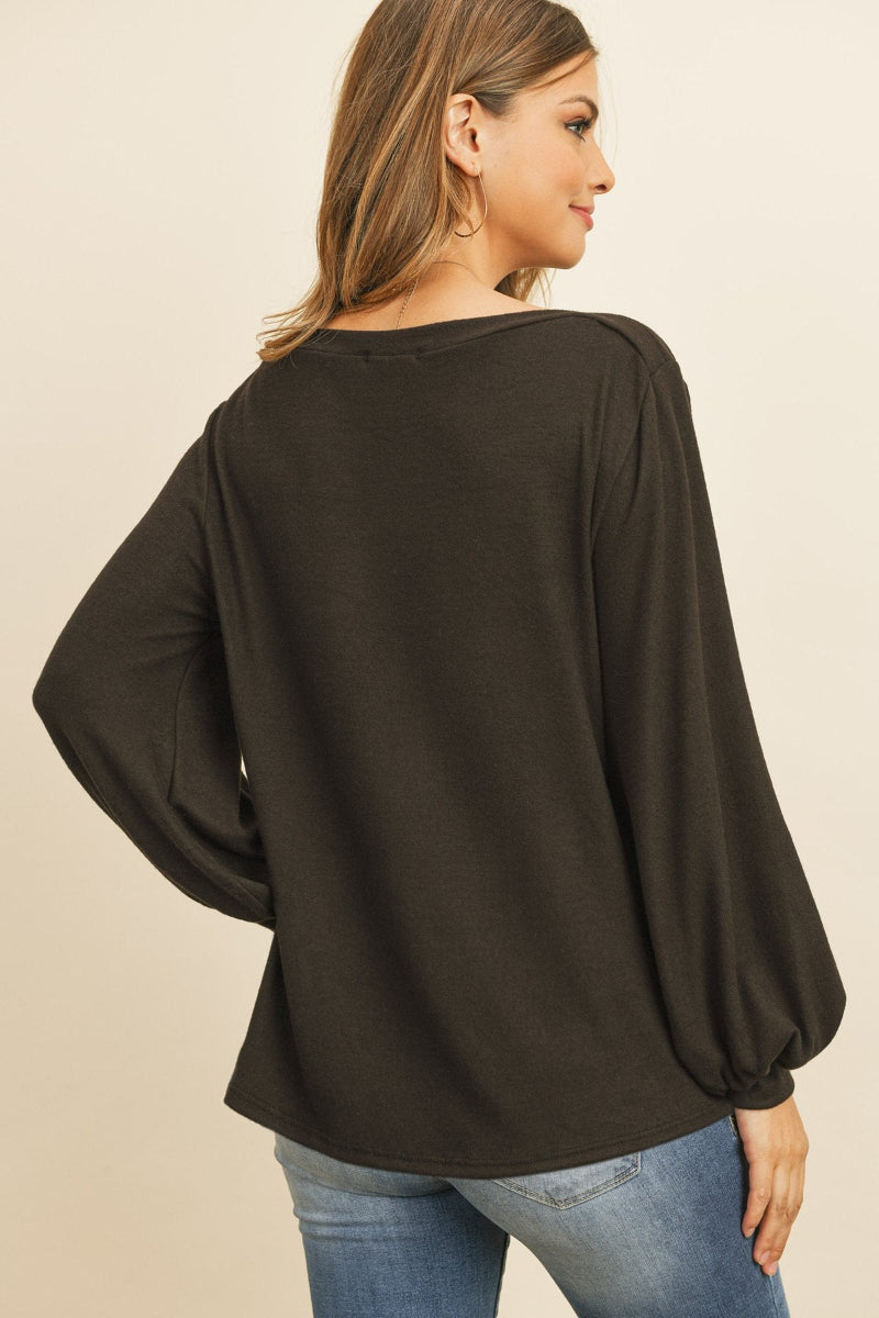 Two-Tone Hacci Puff Sleeve Top