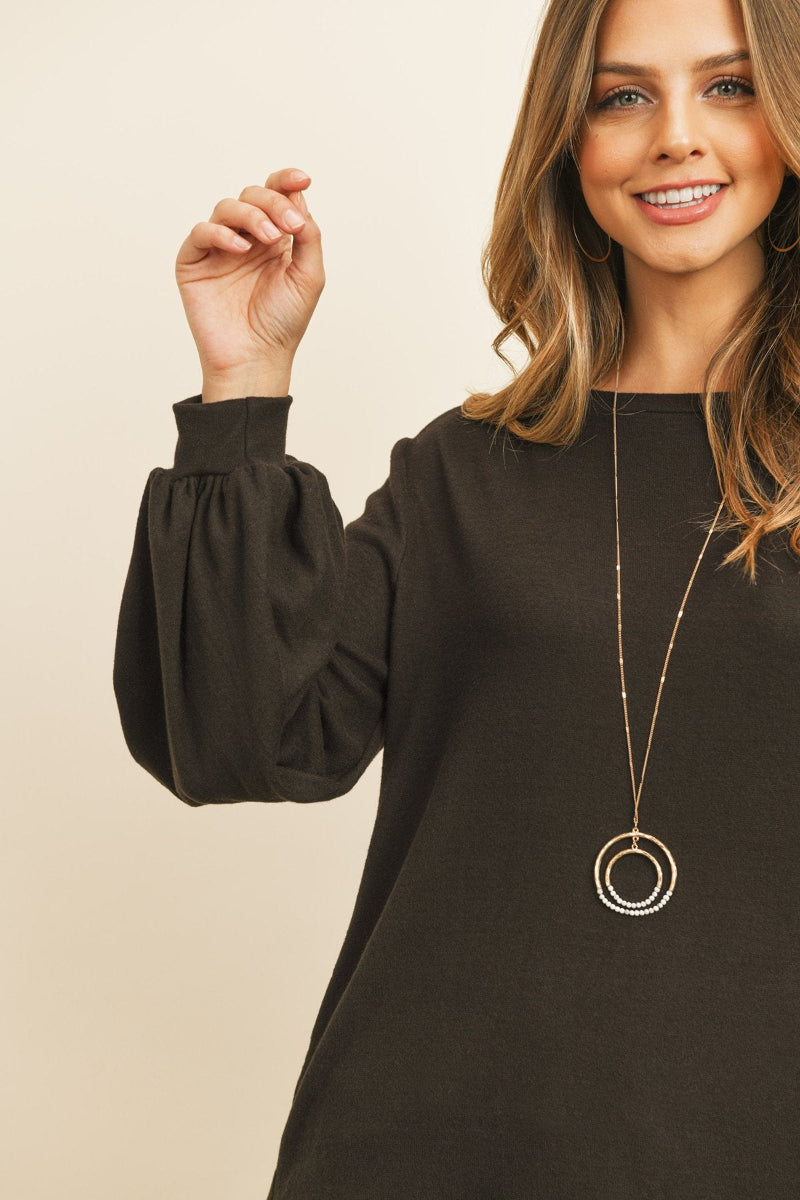 Two-Tone Hacci Puff Sleeve Top
