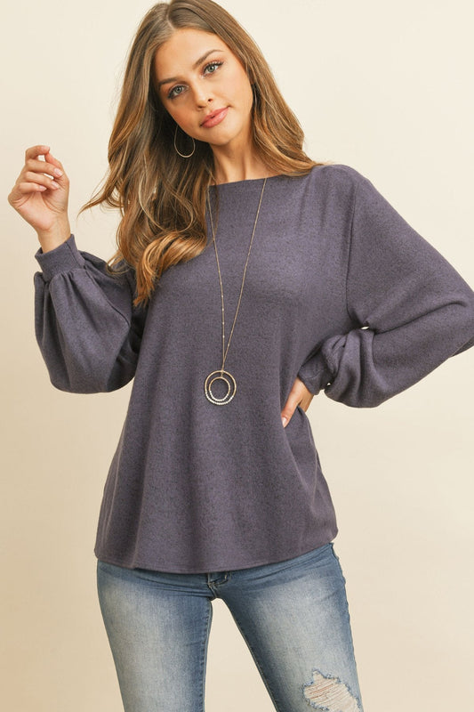 Two-Tone Hacci Puff Sleeve Top