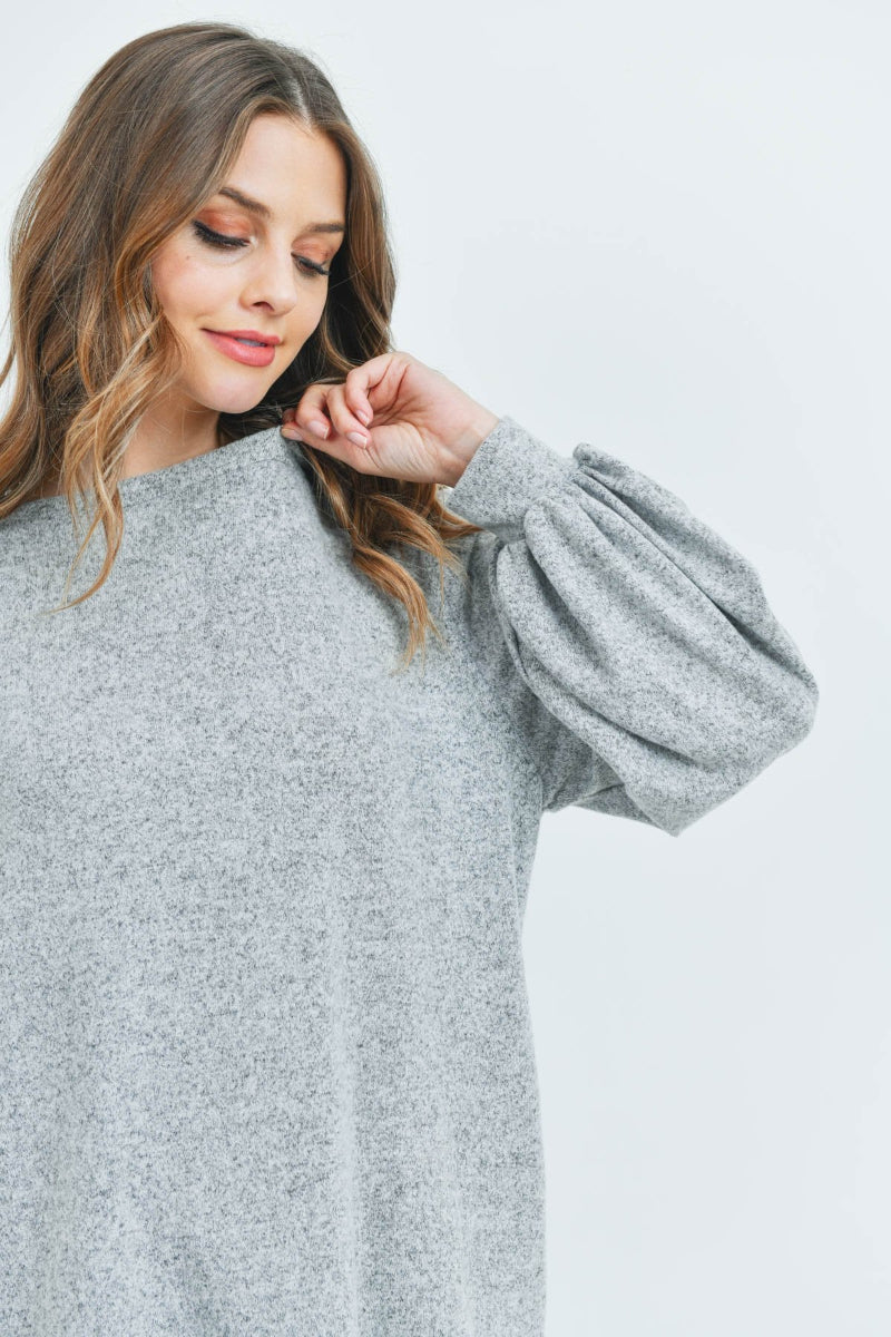 Two-Tone Hacci Puff Sleeve Top