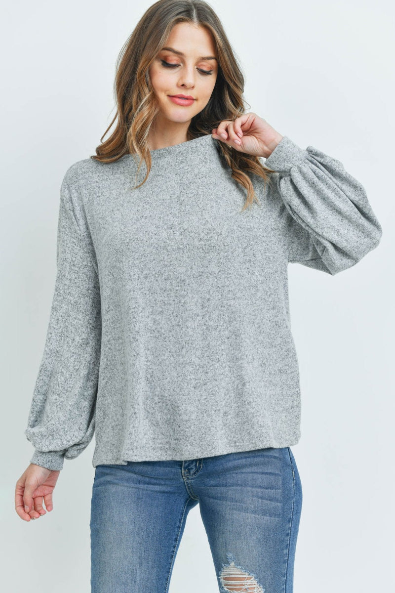 Two-Tone Hacci Puff Sleeve Top