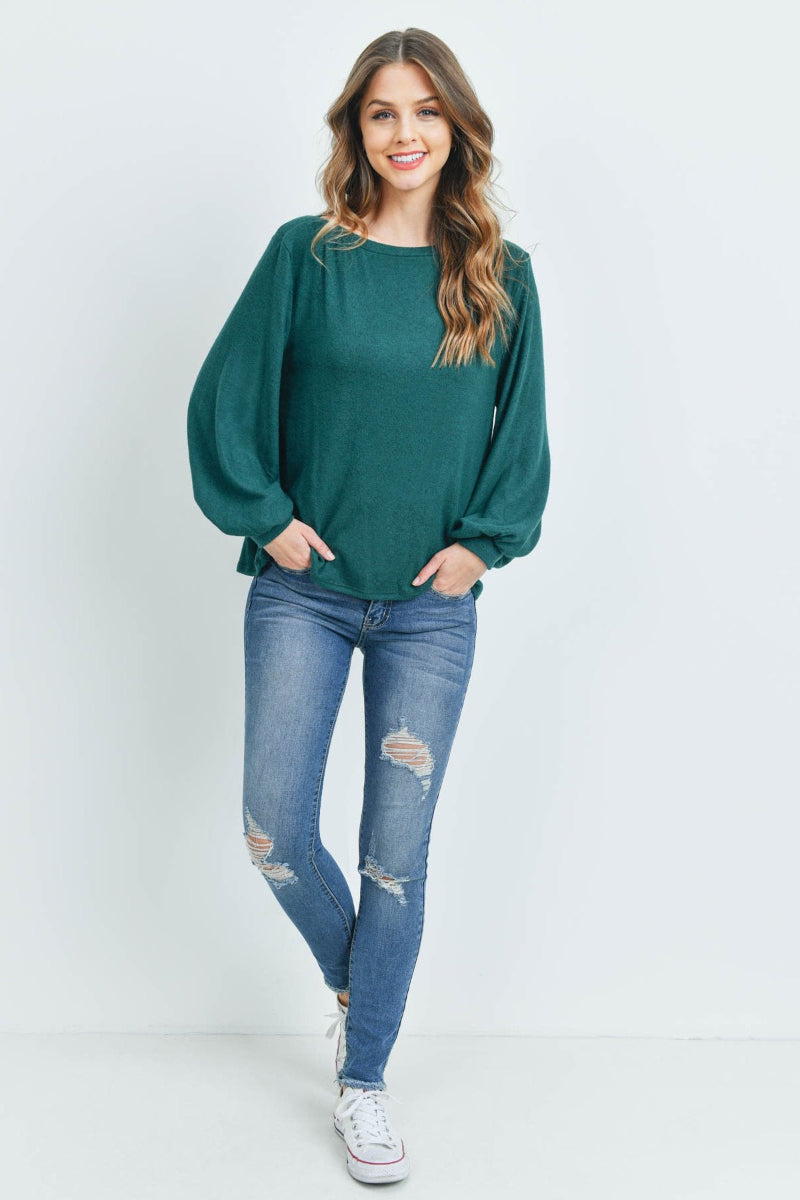 Two-Tone Hacci Puff Sleeve Top
