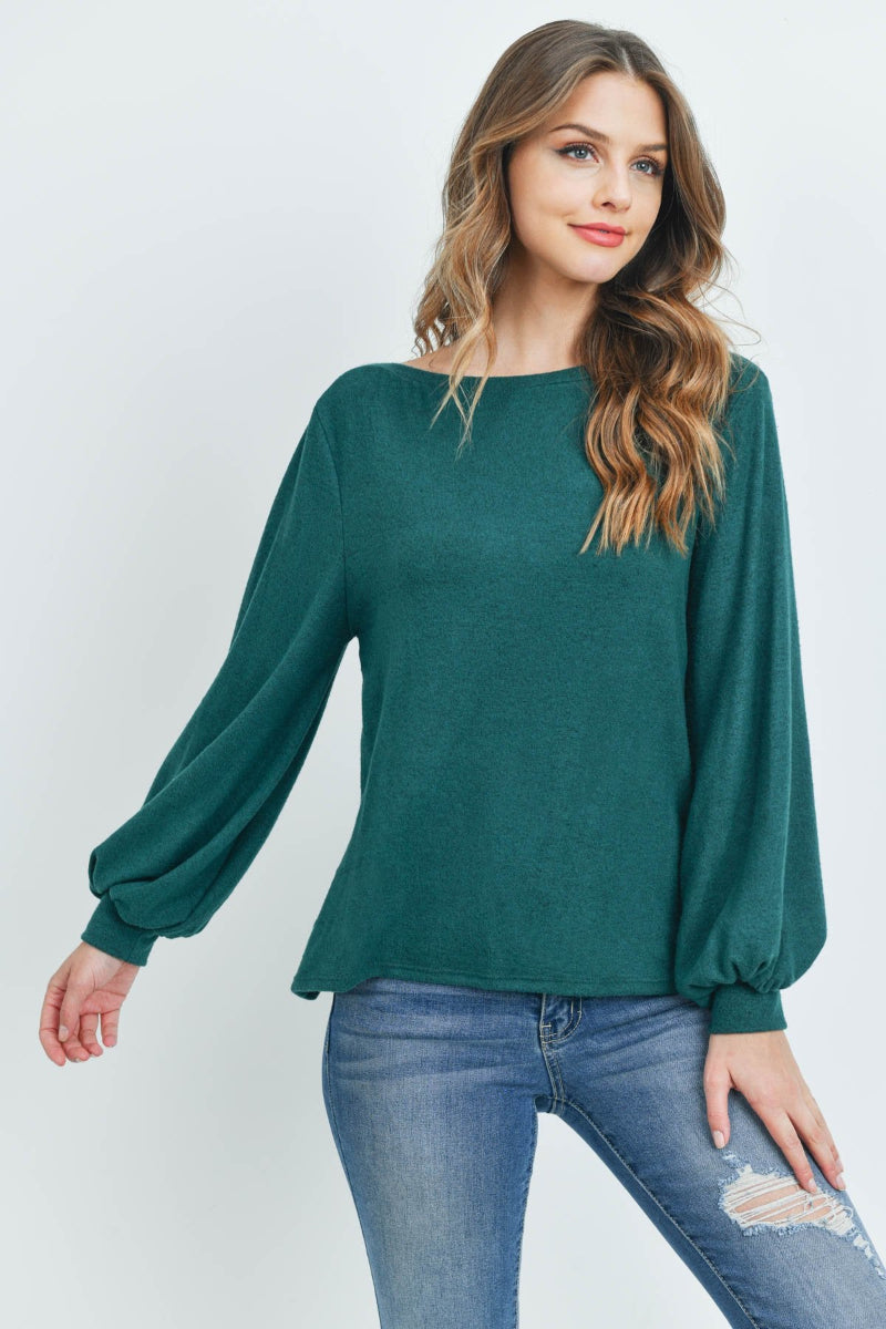 Two-Tone Hacci Puff Sleeve Top