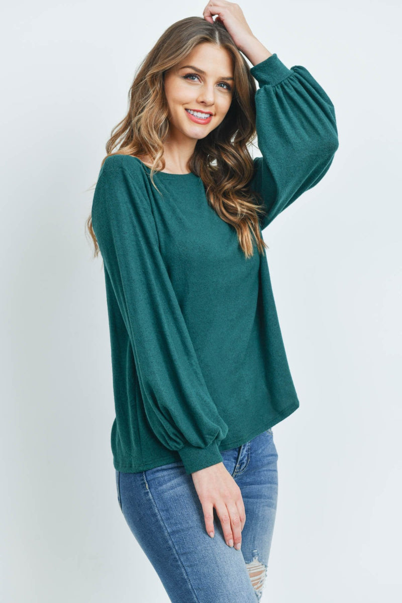Two-Tone Hacci Puff Sleeve Top